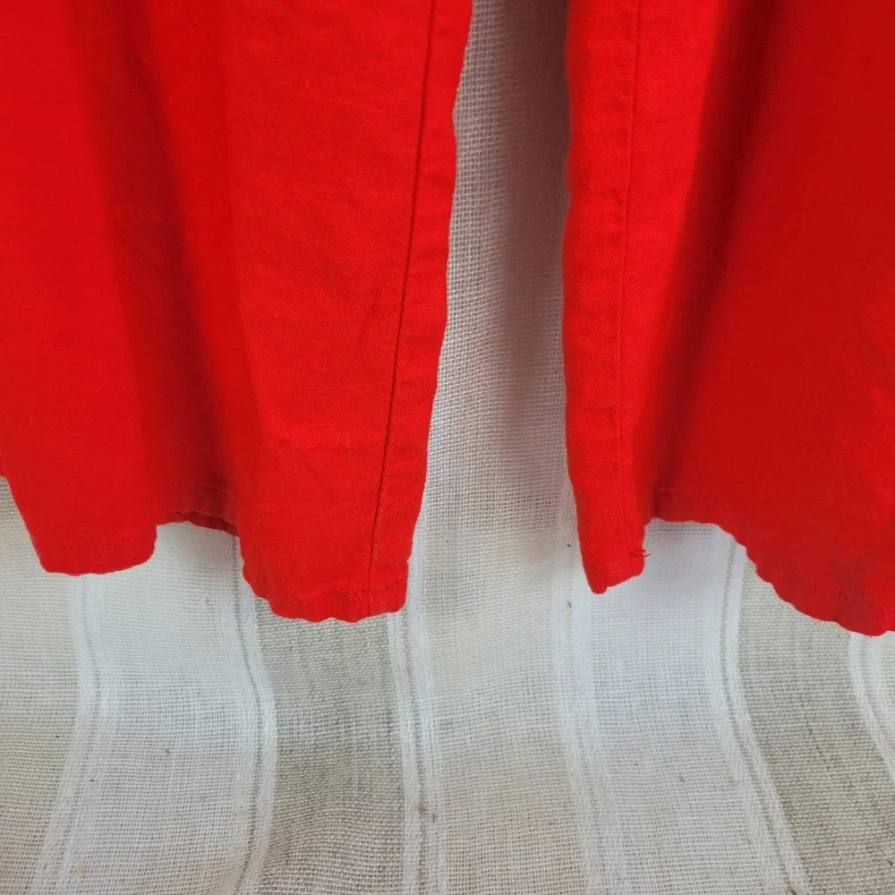 H&M‎ Linen Blend Jumpsuit Vibrant Red Size Large Flutter Ruffle Short Sleeves